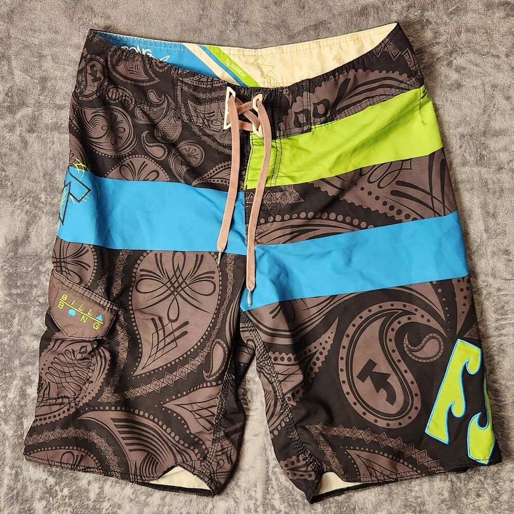 Vintage Billabong Platinum Taj Burrow Board Shorts Mens 32 Black Paisley Swim